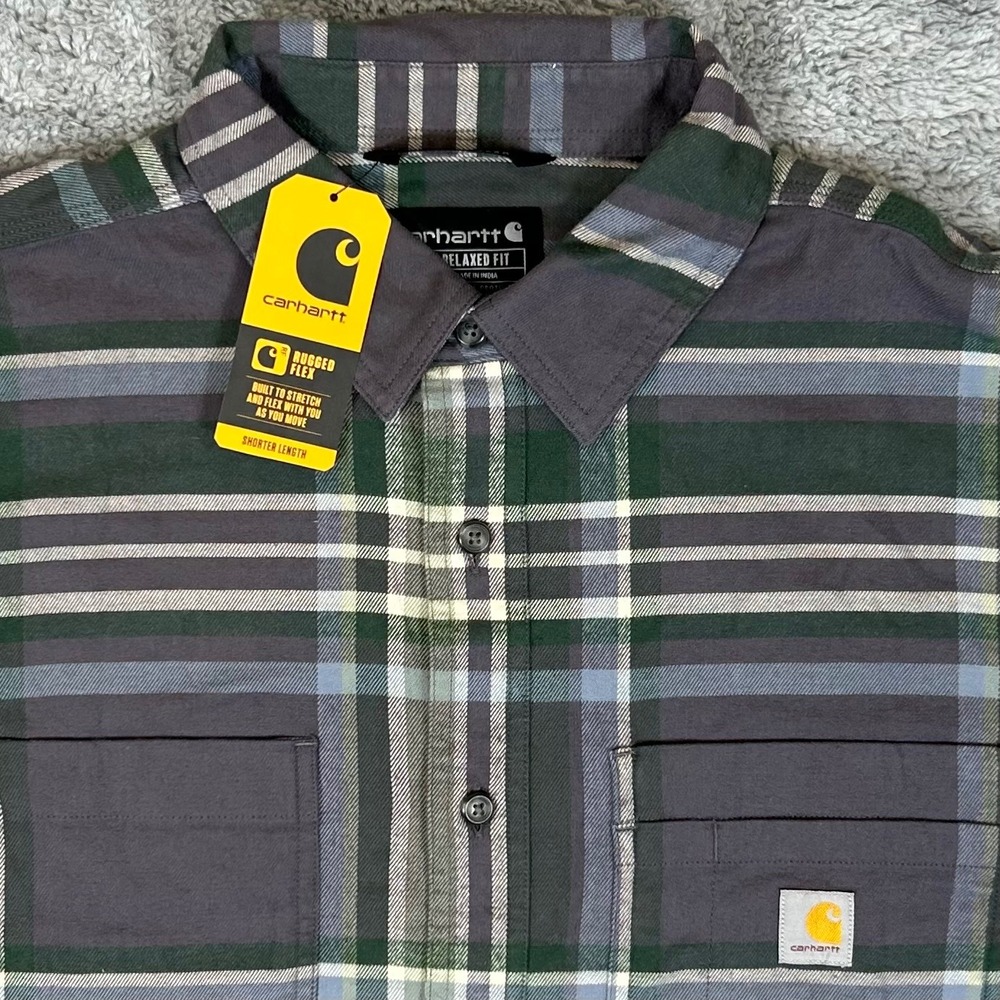 Carhartt Rugged Flex Relaxed Fit Midweight Flannel Shirt XL TW5945-M Charcoal